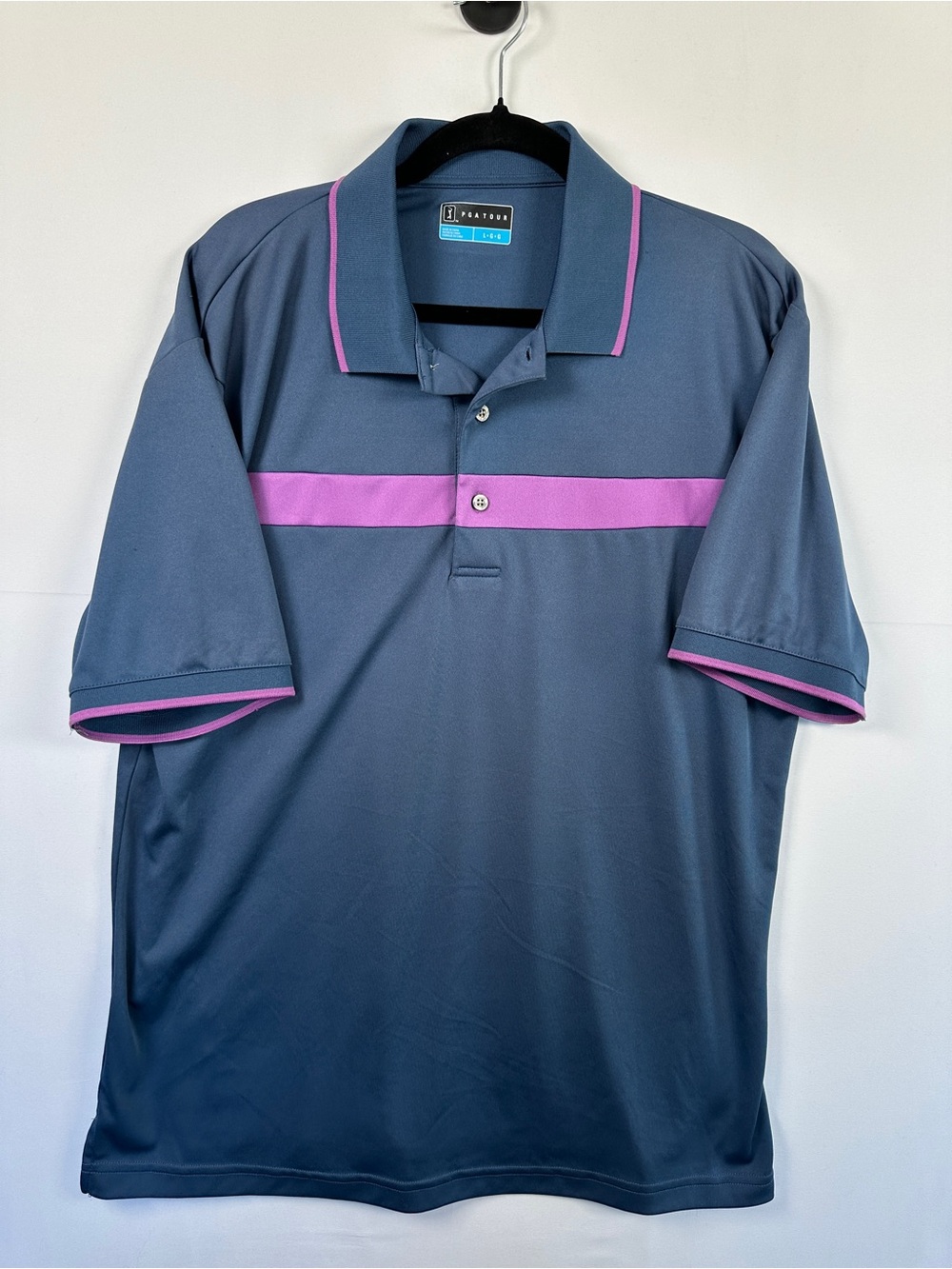 PGA TOUR Colour Block Performance Golf Polo Shirt Blue Purple Size L